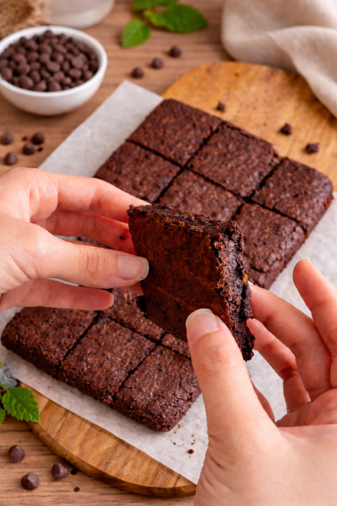 Gluten Free Brownie (Rich, Fudgy & Easy to Make) Fudgy gluten free brownie squares with rich chocolate texture, cut and served fresh